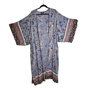 Angie Maxi Floor Kimono. Size L.  Purple w Flowers. Spring. Easter Party.‎ Beach